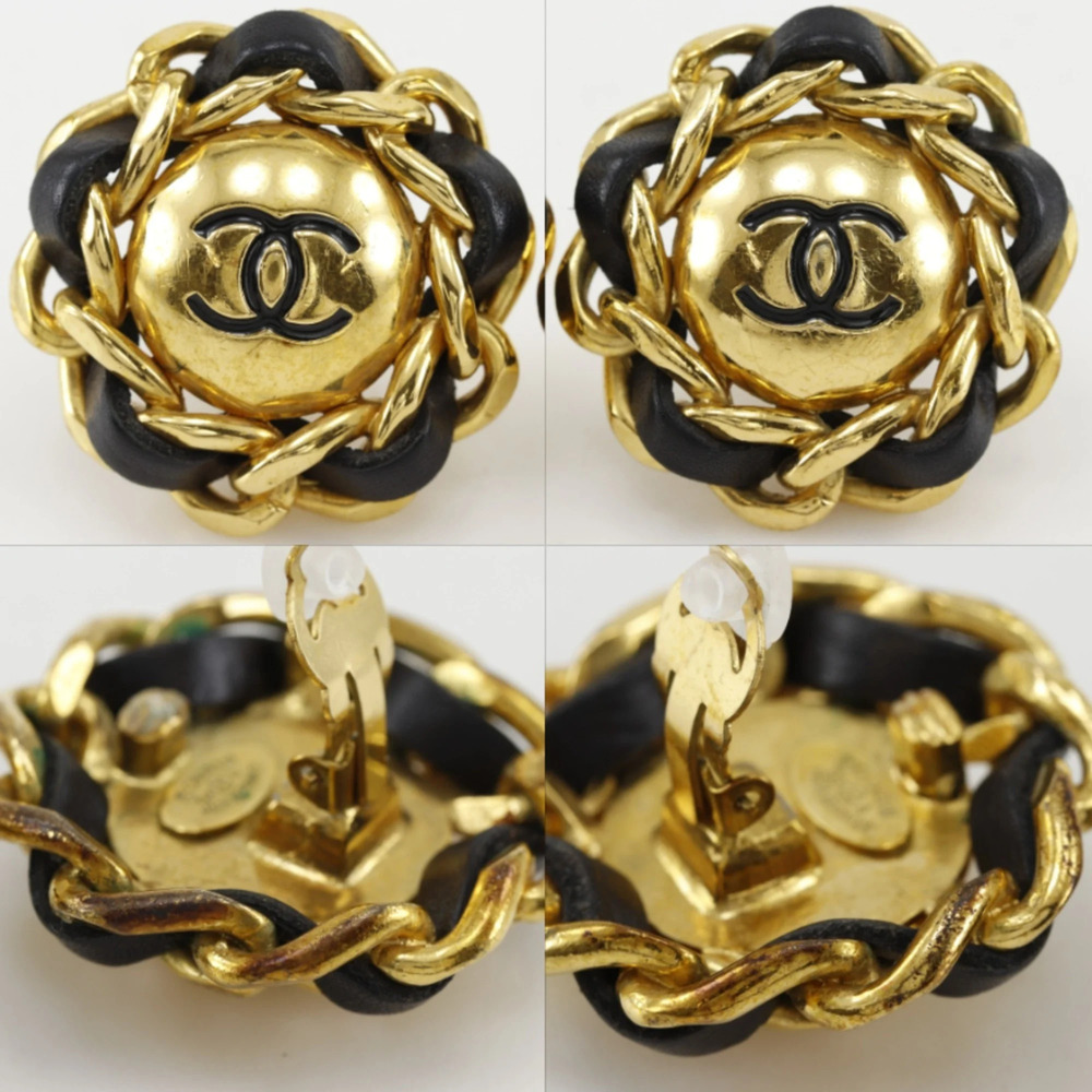 CHANEL Vintage Black Leather Logo Earrings - Picture 10 of 13